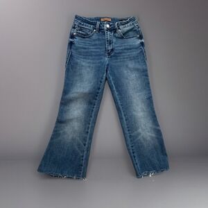 Judy Blue Womens Jeans Size 7/28 Flare Crop Frayed Hem Medium Wash Denim Casual‎